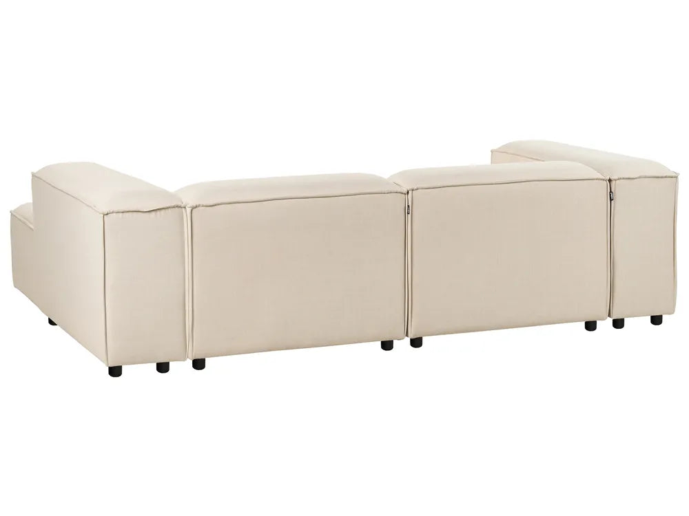 Modular Corner Sofa 3 Seater Fabric Beige with Ottoman Left Hand Oakham