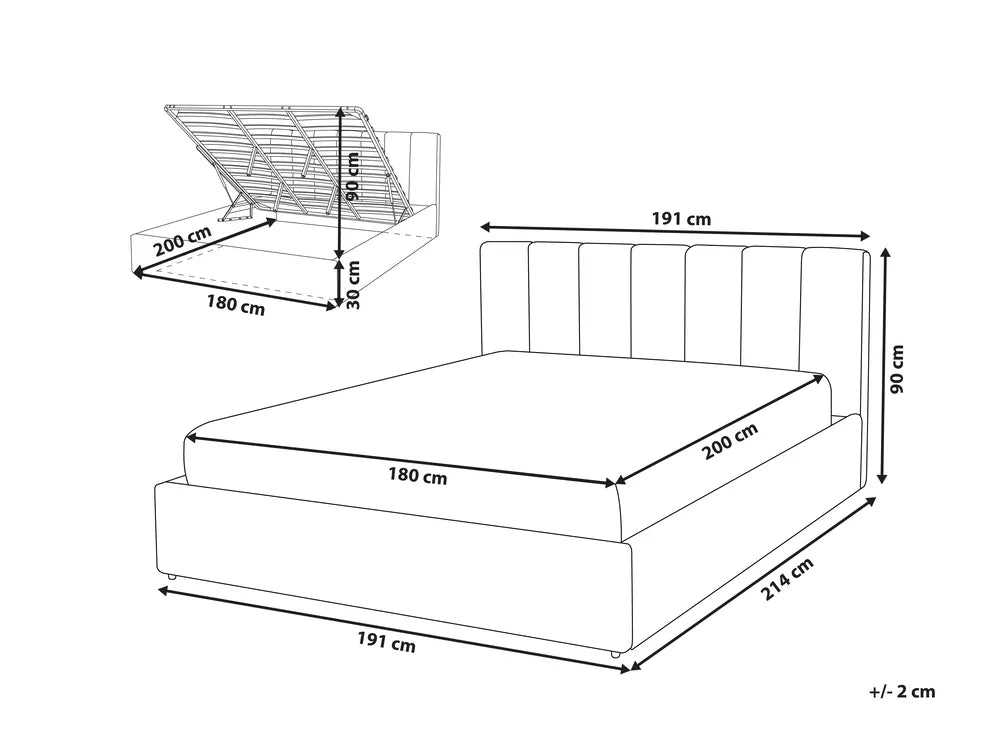 Ottoman Bed Fabric 180 x 200 cm (EU Super King) Beige Behka