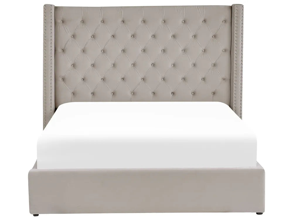 Ottoman Bed Velvet 160 x 200 cm (EU King Size) Light Grey Harlow
