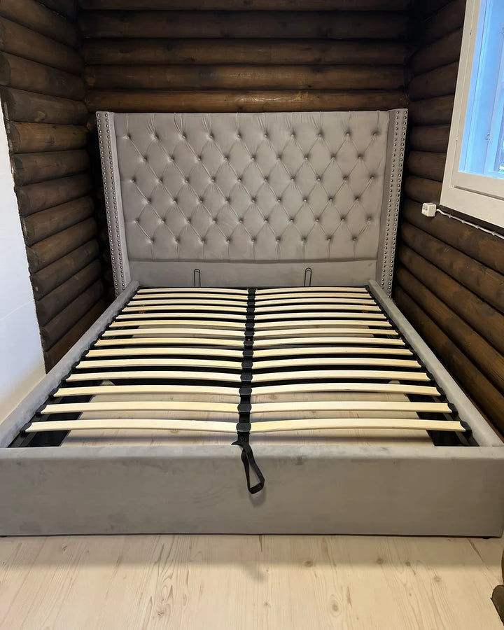 Ottoman Bed Velvet 160 x 200 cm (EU King Size) Light Grey Harlow
