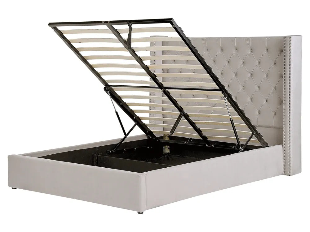 Ottoman Bed Velvet 160 x 200 cm (EU King Size) Light Grey Harlow