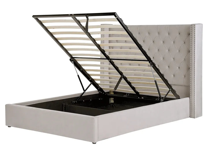 Ottoman Bed Velvet 160 x 200 cm (EU King Size) Light Grey Harlow