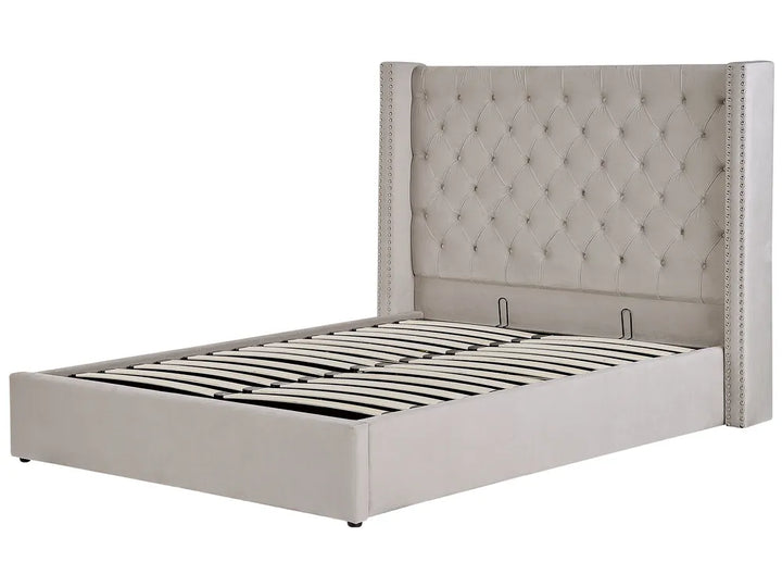 Ottoman Bed Velvet 160 x 200 cm (EU King Size) Light Grey Harlow