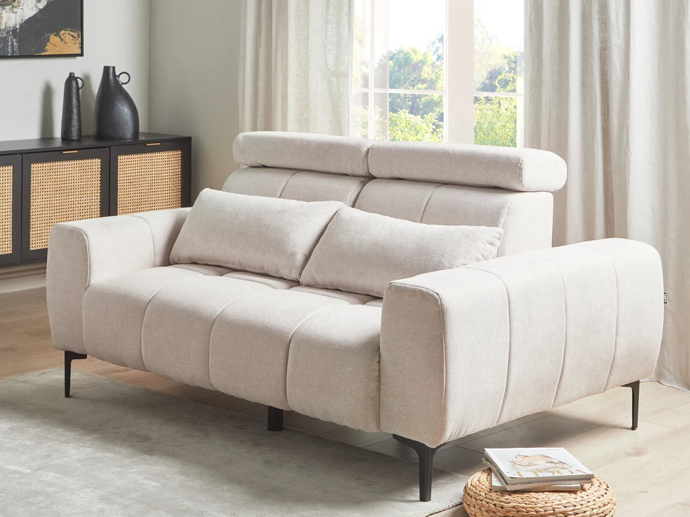 Contemporary beige upholstered 2-seat sofa
