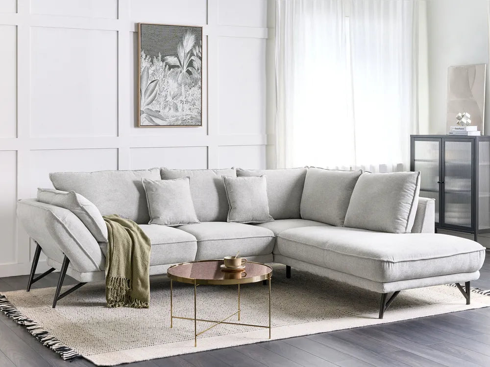 Corner Sofa 3 Seater Linen Light Grey Left Hand Gotthold