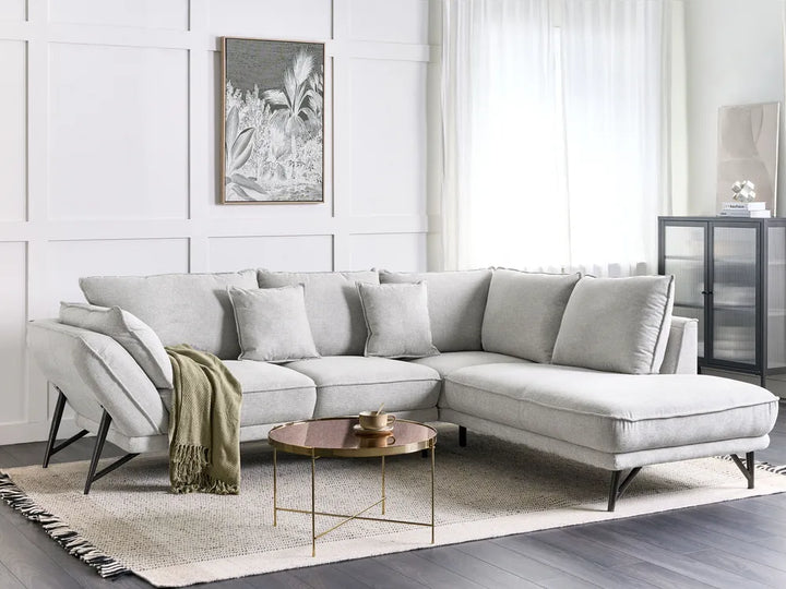 Corner Sofa 3 Seater Linen Light Grey Left Hand Gotthold