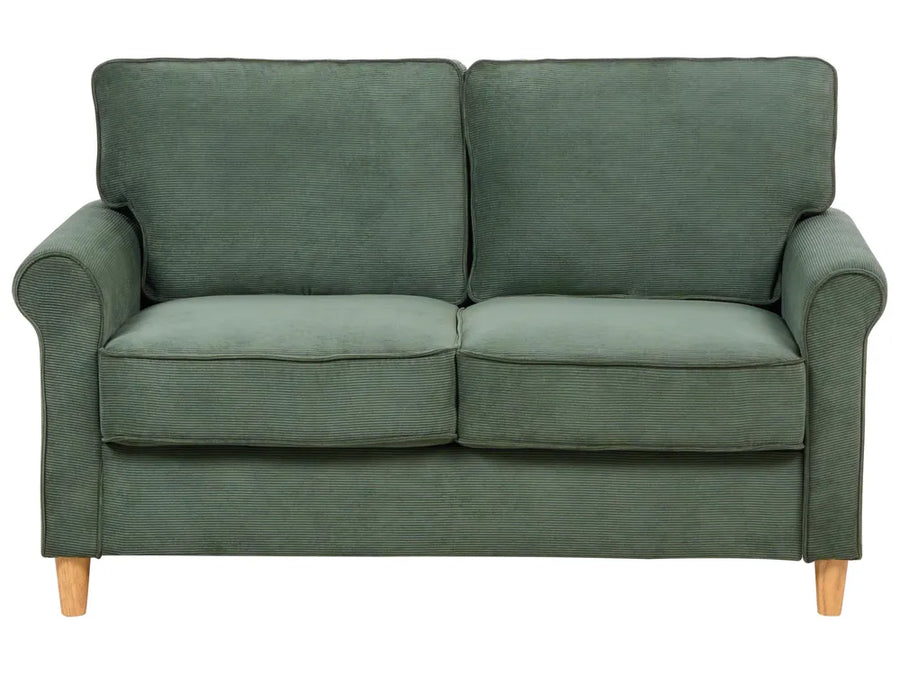 Dark green corduroy 2‑seater sofa with retro design
