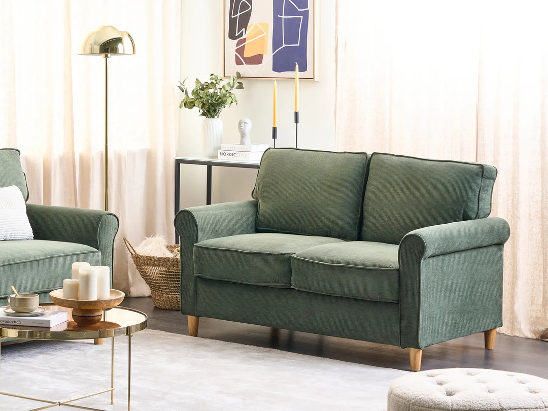 Wooden frame dark green cord 2‑seat sofa