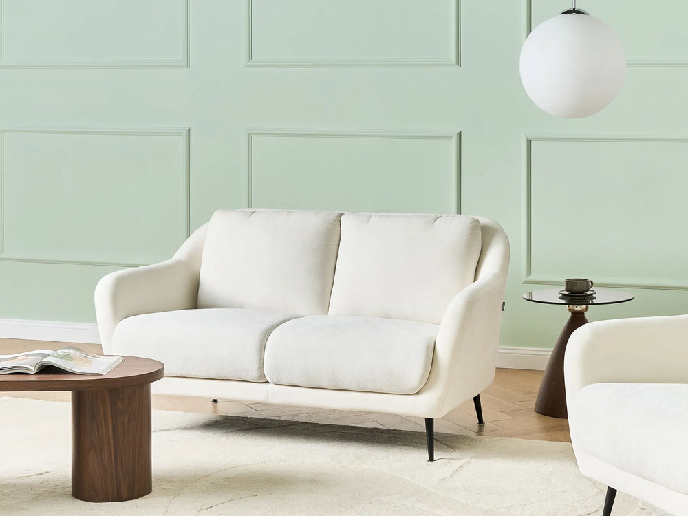 2 seater white sofa with soft upholstery