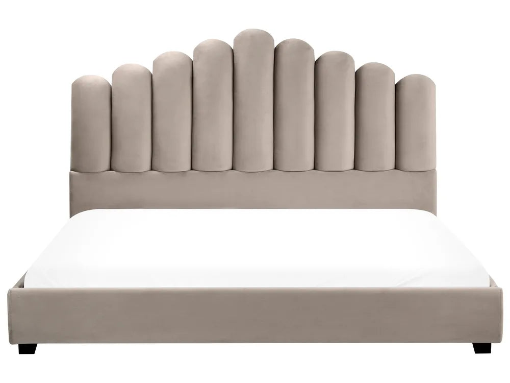 Luxury taupe velvet waterbed with upholstered frame