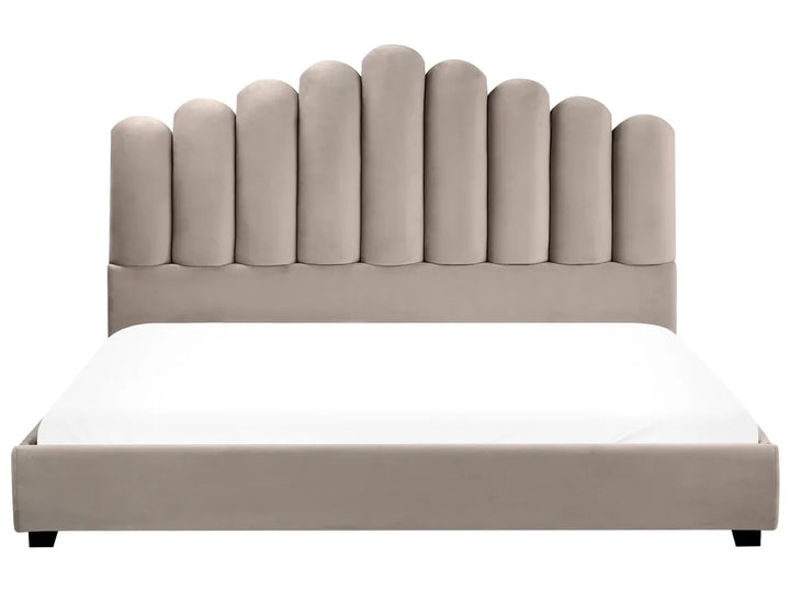 Luxury taupe velvet waterbed with upholstered frame
