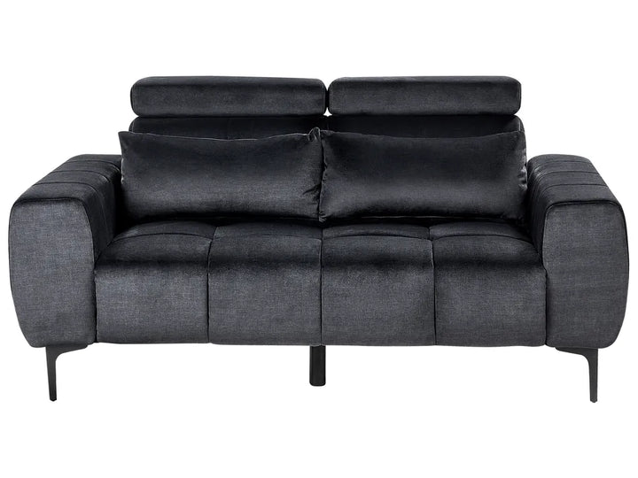 Gray sofa with black cushions on a white background