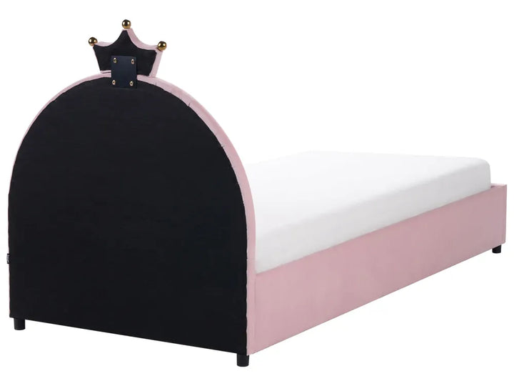 Kids Ottoman Bed Crown Velvet 90 x 200 cm (EU Single) Pink Holly