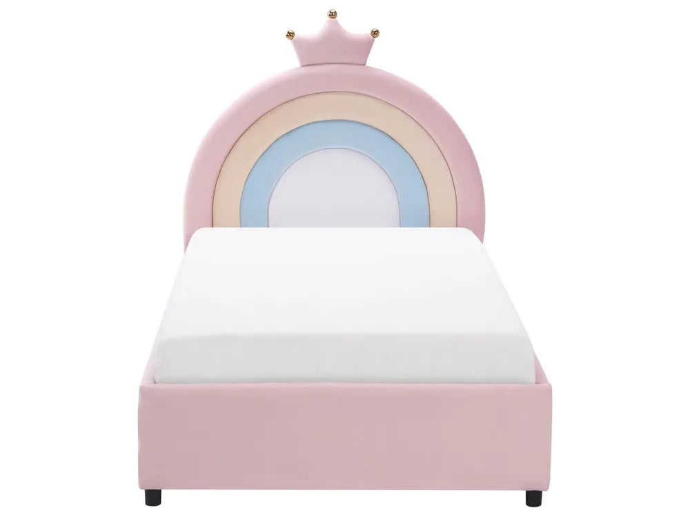 Kids Ottoman Bed Crown Velvet 90 x 200 cm (EU Single) Pink Holly