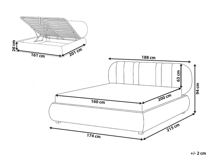 Ottoman Bed Fabric 160 x 200 cm (EU King Size) Light Beige Daizia