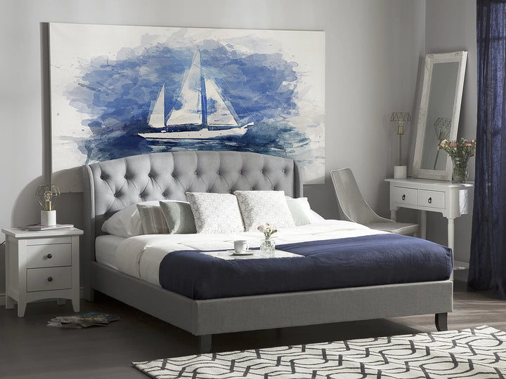 Modern upholstered bed with black legs