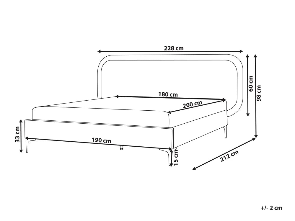 Bed Velvet 180 x 200 cm (EU Super King) Light Grey Hilbert