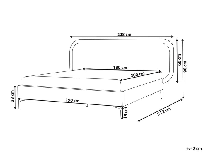 Bed Velvet 180 x 200 cm (EU Super King) Light Grey Hilbert