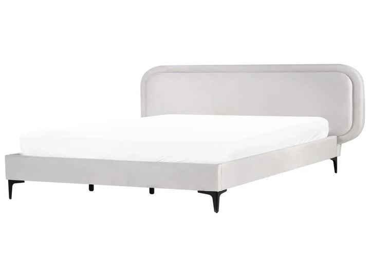 Light grey velvet super king bed with tufted headboard
