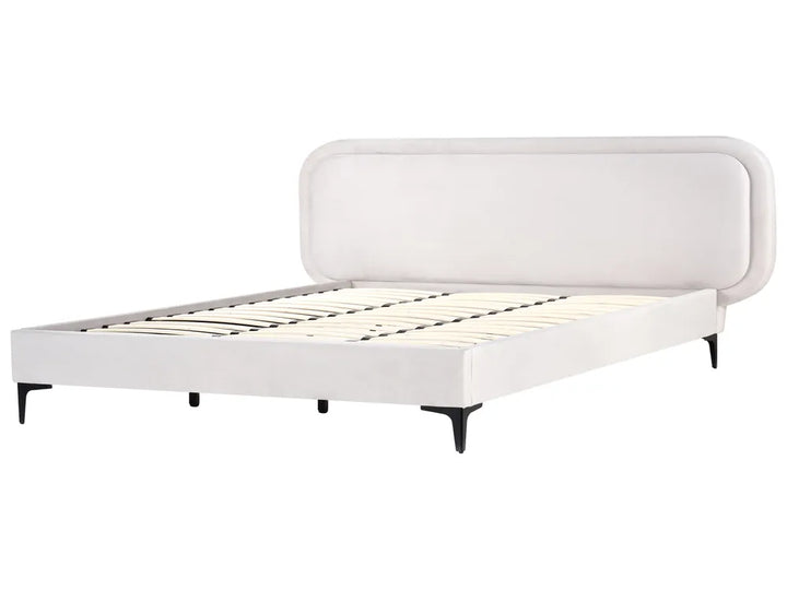 Super king size bed with soft velvet fabric and slats