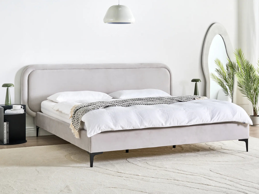 Velvet upholstered bed 180x200 cm in light grey finish