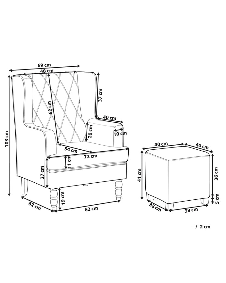Armchair with Footstool Fabric Multicolour Ricki