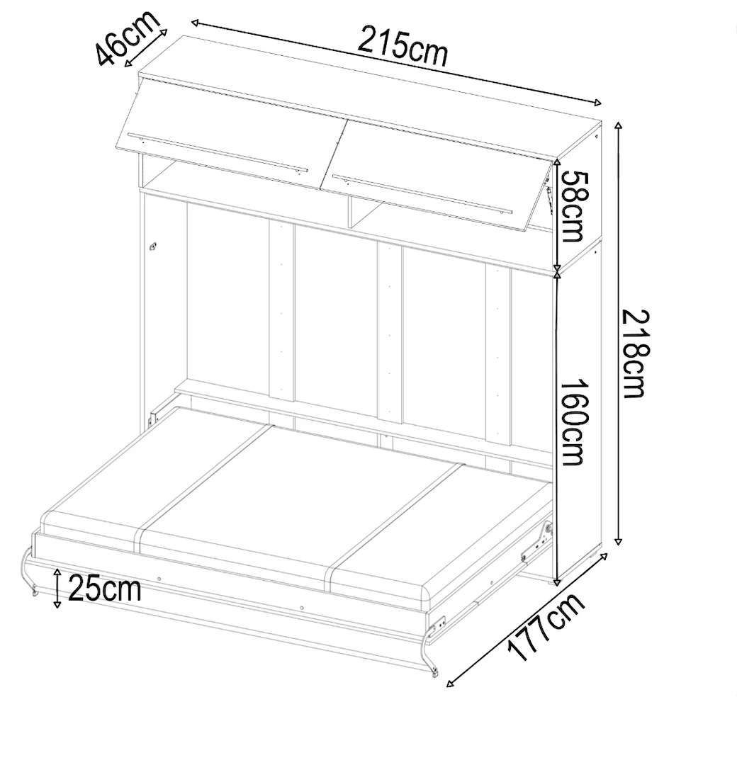 Ezra Horizontal Wall Bed Concept 140cm with Over Bed Unit Grey Matt CP-04