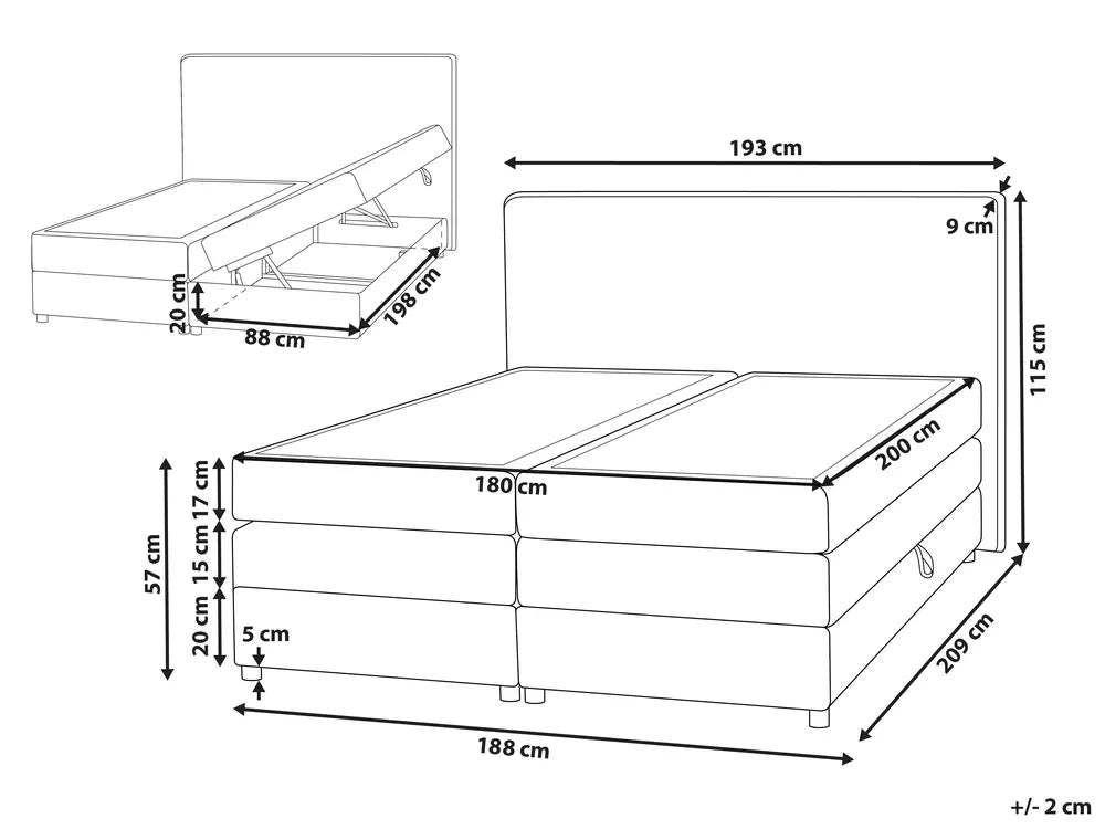 Divan Bed with Storage Fabric 180 x 200 cm (EU Super King) Light Beige Vivian