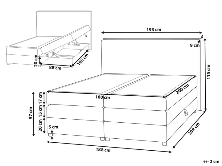 Divan Bed with Storage Fabric 180 x 200 cm (EU Super King) Light Beige Vivian