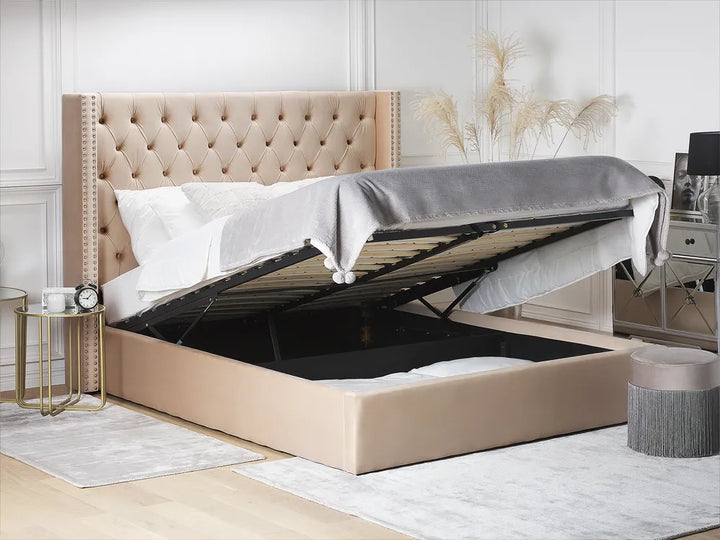 Ottoman Bed Velvet 160 x 200 cm (EU King Size) Beige Harlow