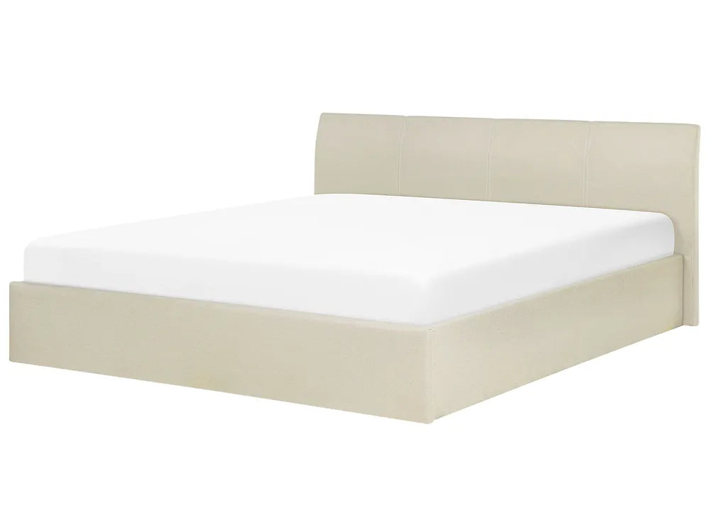 Gray bed frame with white mattress on a white background