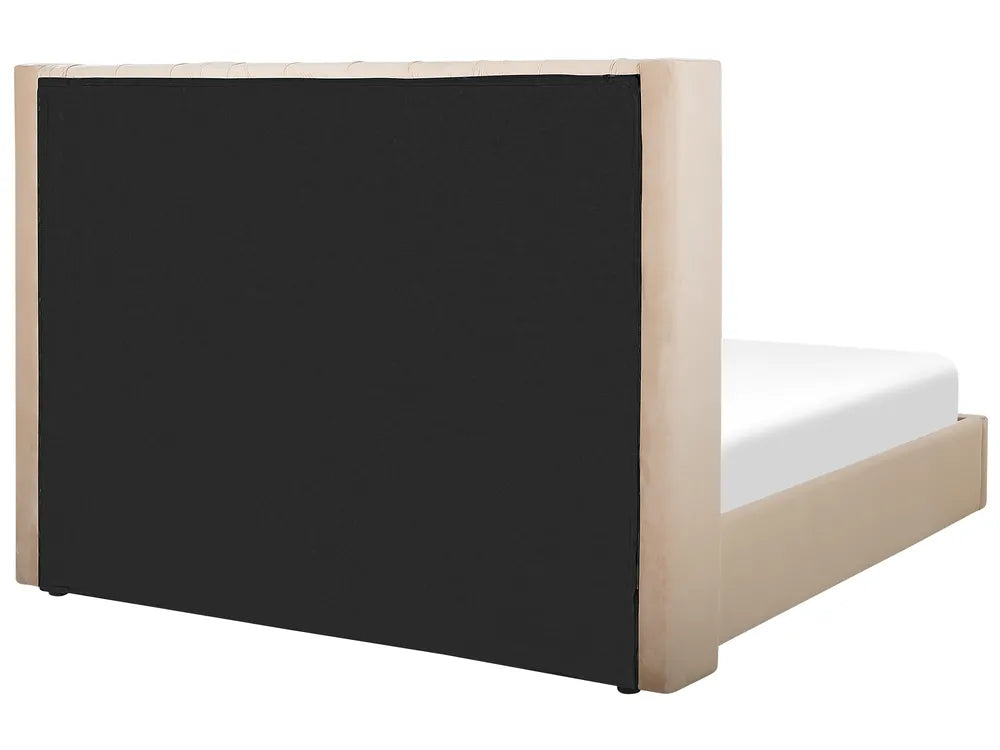 Ottoman Bed Velvet 160 x 200 cm (EU King Size) Beige Harlow