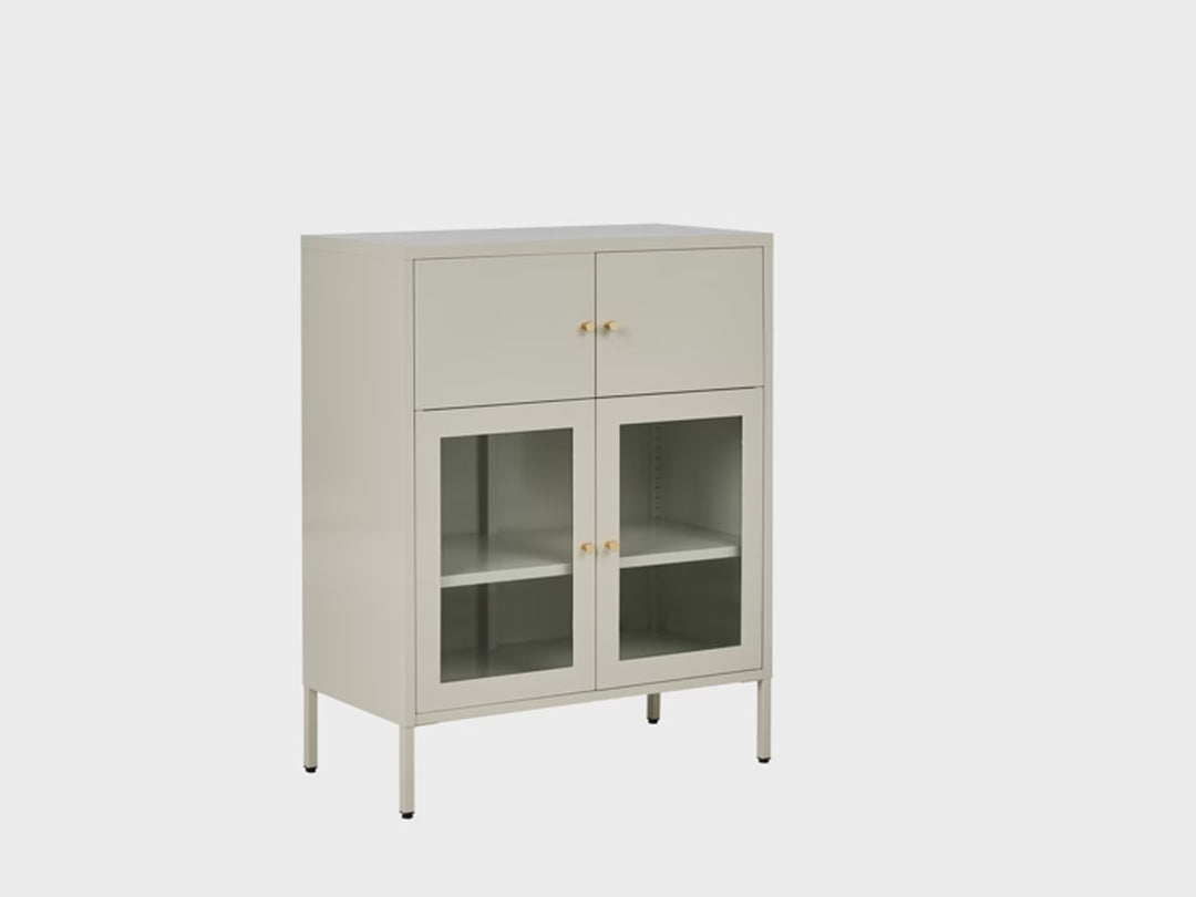 Glass Display Cabinet Metal 80 cm Light Beige Choinski