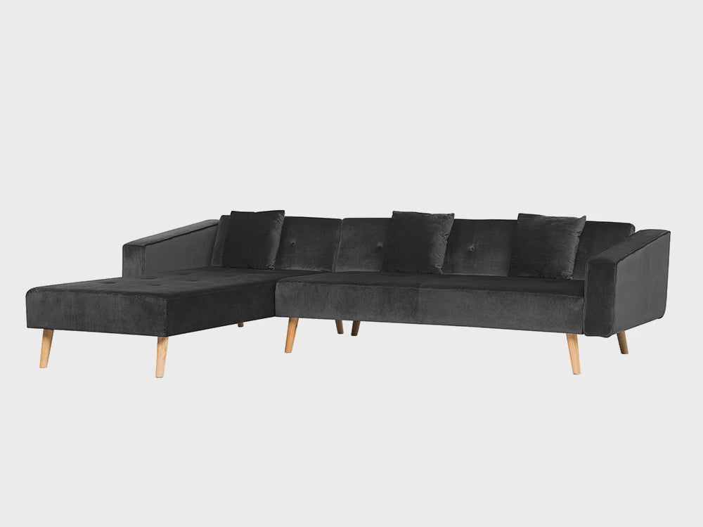 Vadso Right Hand Velvet Corner Sofa Bed Black