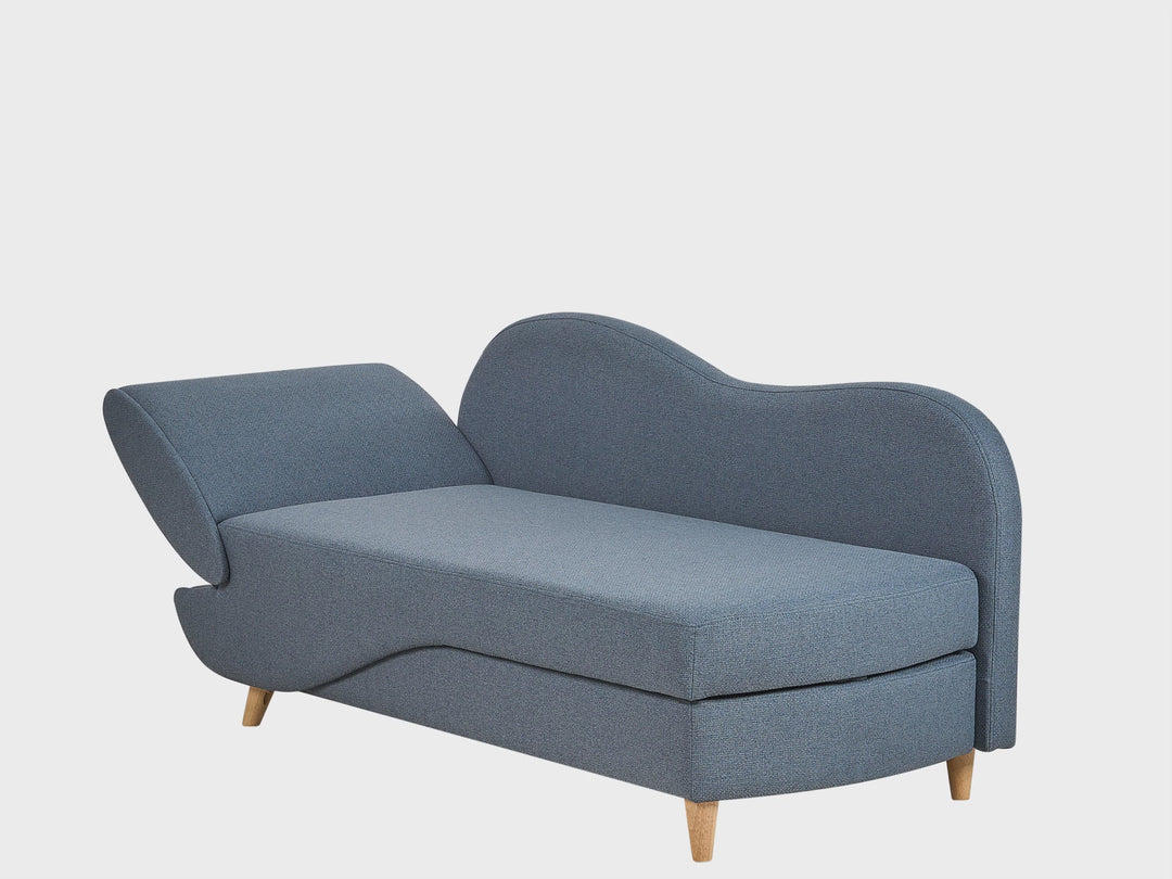 Left-Hand Chaise Lounge Faux Linen Dark Blue with Storage Harriet