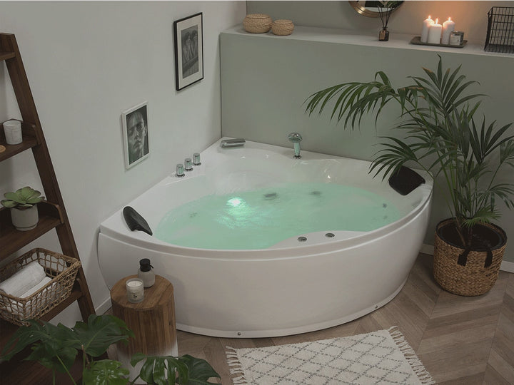 Whirlpool Corner Bath with LED 2500 x 1500 mm White Senado