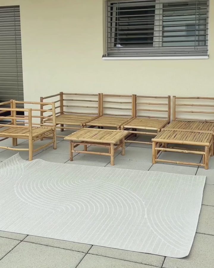 Cerreto Garden Lounge Set with Table 6 Seater Left Hand Bamboo Wood Off-White