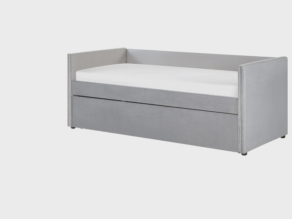 Troyes Velvet EU Single Trundle Bed Light Grey