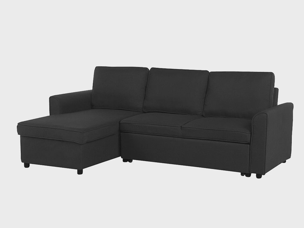 Nesna Right Hand Faux Leather Corner Sofa Bed with Storage Black