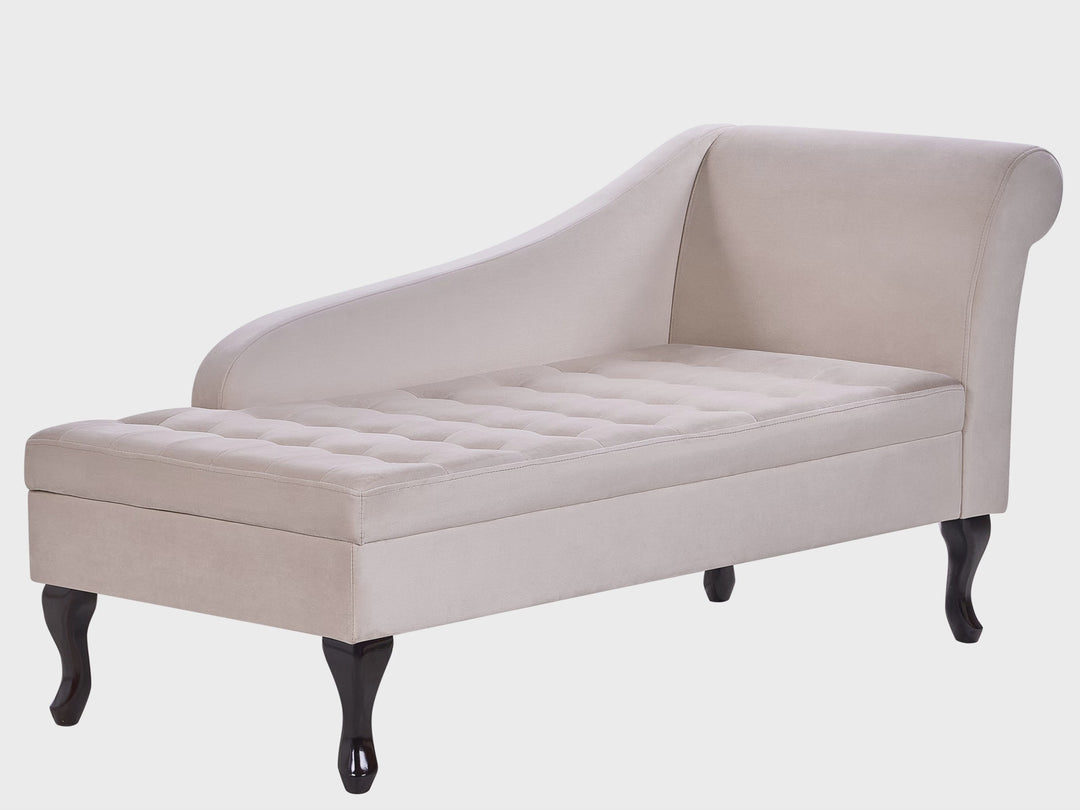 Pessac Right Hand Velvet Chaise Lounge with Storage Light Beige