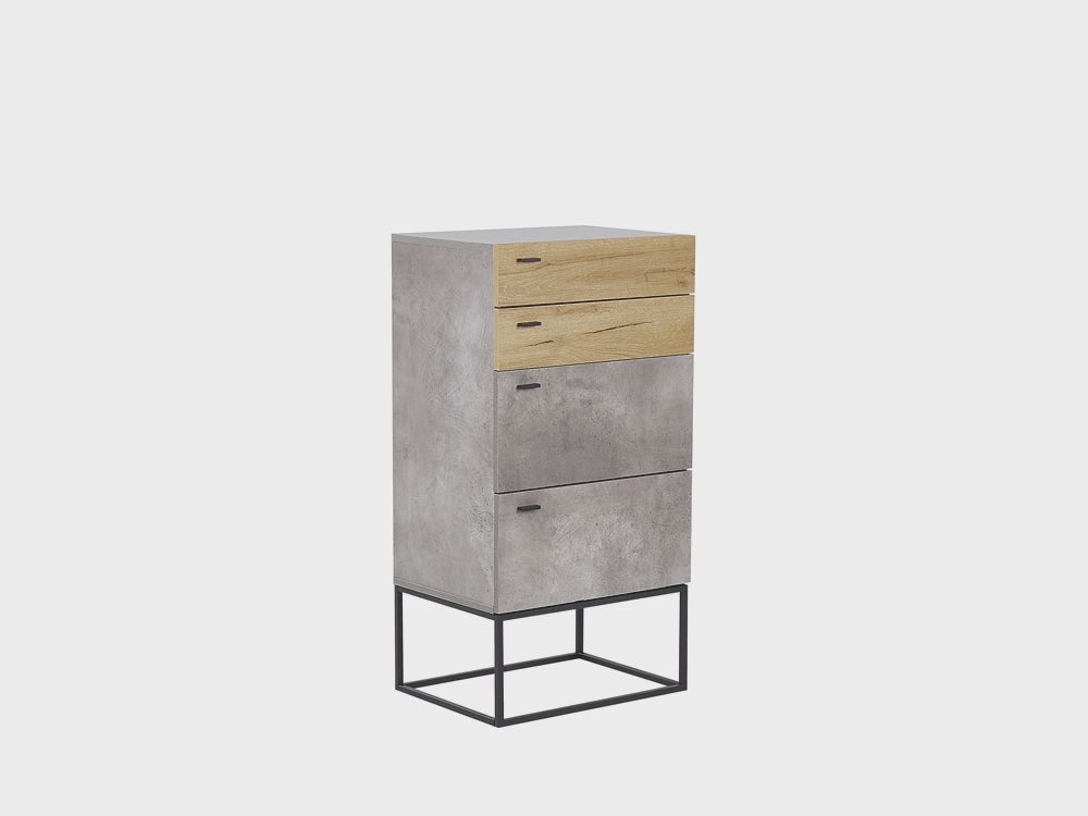 Cascio II 4 Drawer Chest Concrete Effect with Light Wood