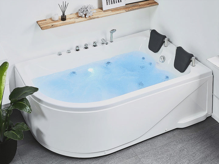 Left Hand Whirlpool Corner Bath with LED 1800 x 1200 mm White Calama