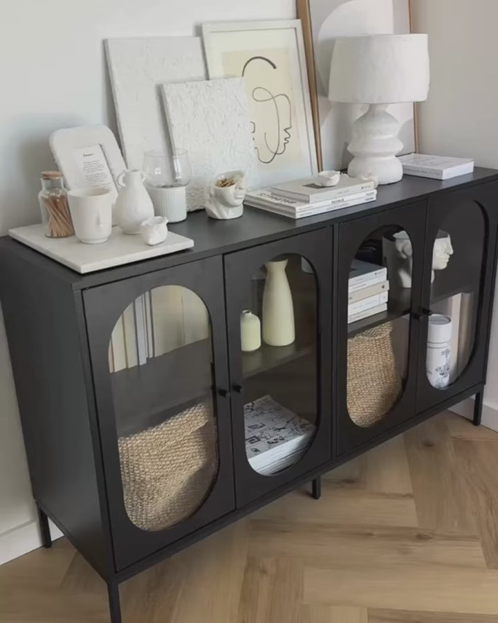 Glass Display Sideboard 137 cm Black Kinston
