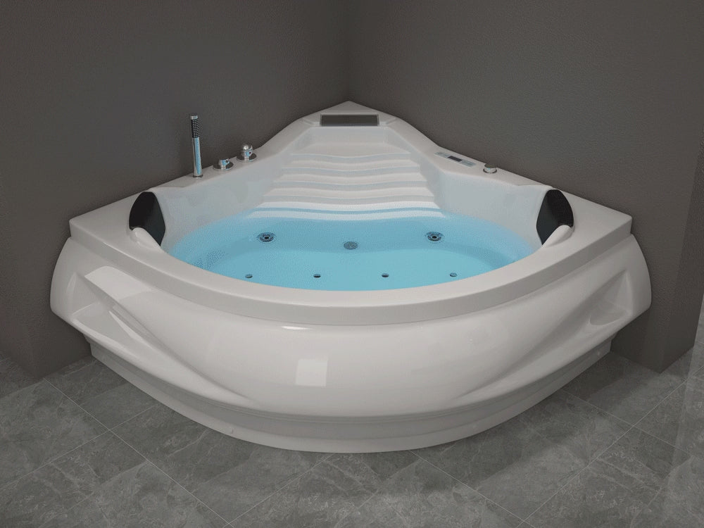 Whirlpool Corner Bath with LED and Bluetooth Speaker 2100 x 1450 mm White Monaco