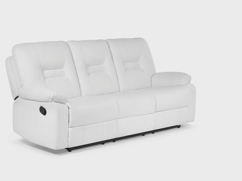 Bergen 3 Seater Faux Leather Manual Recliner Sofa White