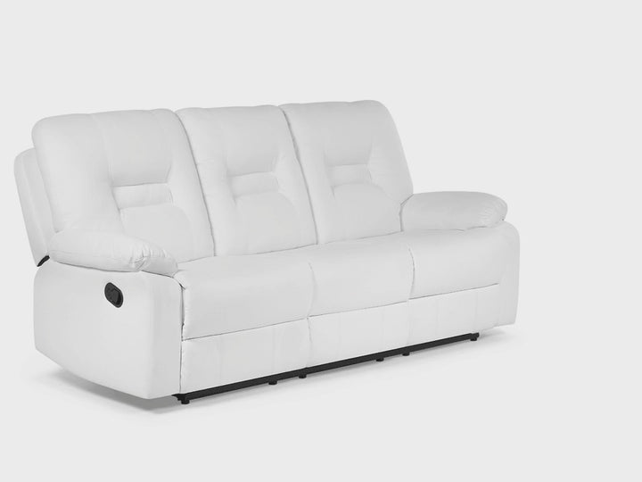 Bergen 3 Seater Faux Leather Manual Recliner Sofa White