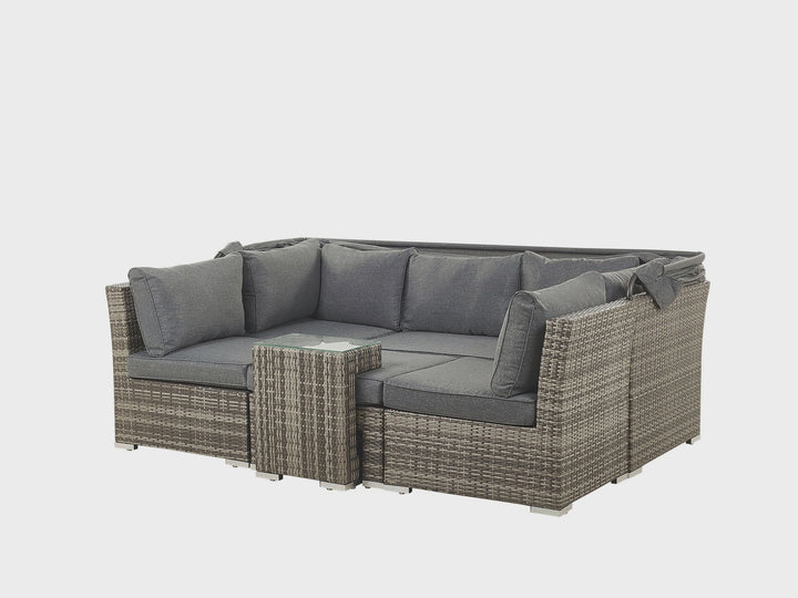 Corte Garden Lounge Set with Table 6 Seater Modular PE Rattan Dark Brown