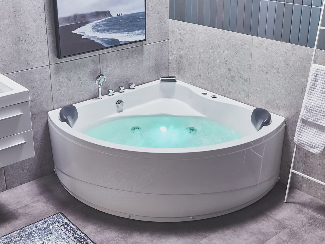 Whirlpool Corner Bath with LED 1970 x 1400 mm White Baracoa