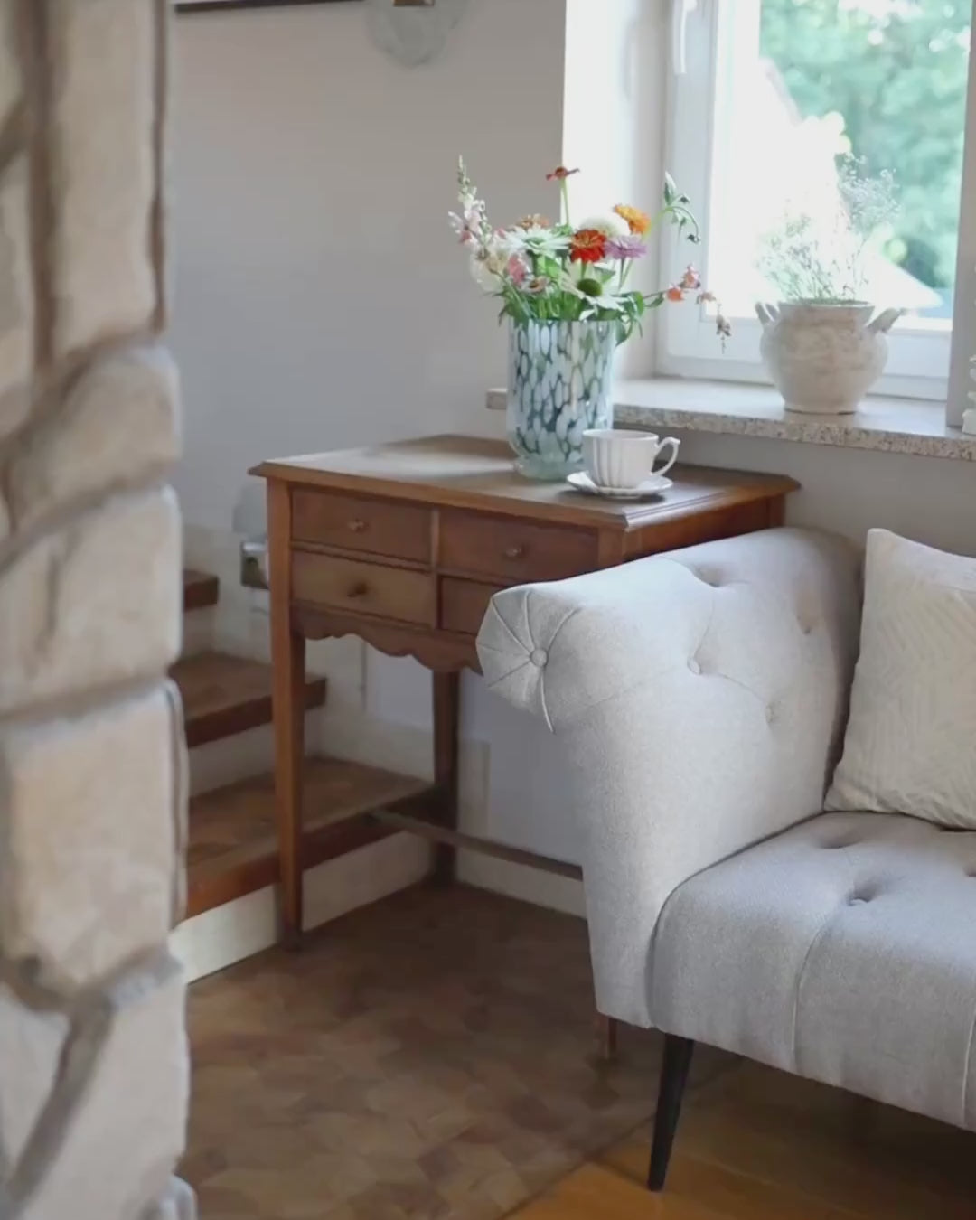 Chaise Longue Fabric Light Brown Braidon