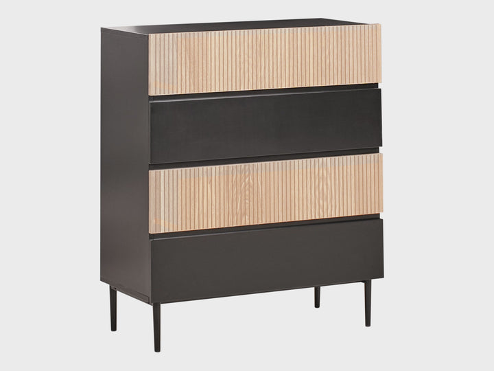 4 Drawer Chest Wood Natural Ash Wood Black Bratchell